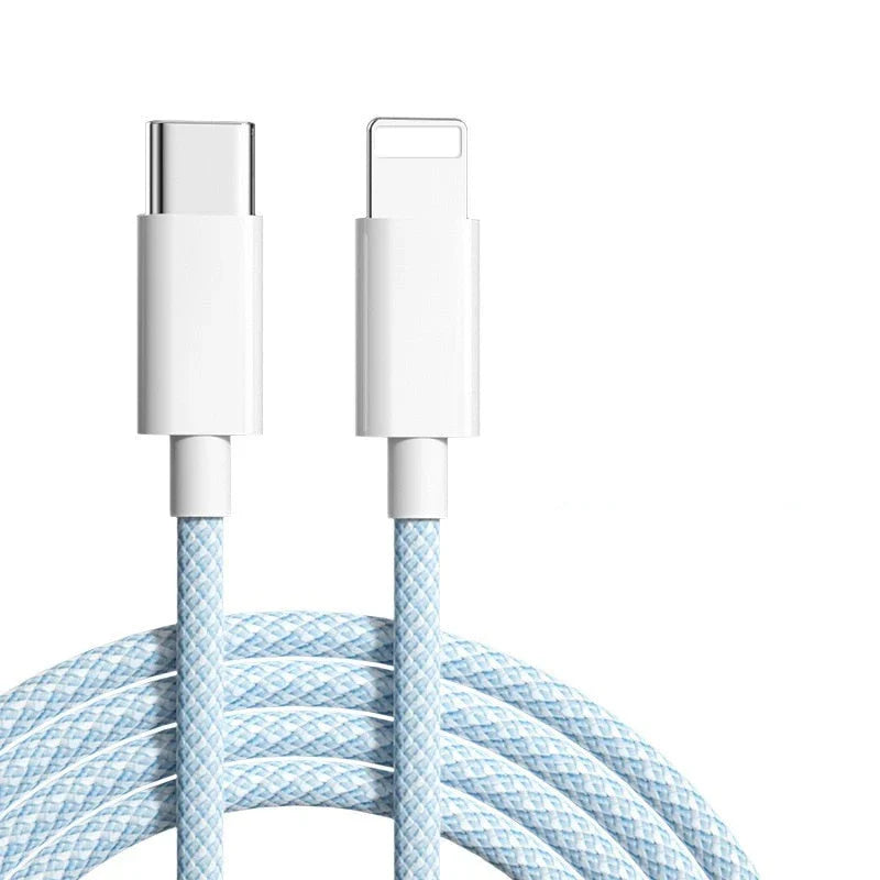 AppleType C To Lightning Nylon Braided Cable - Blue
