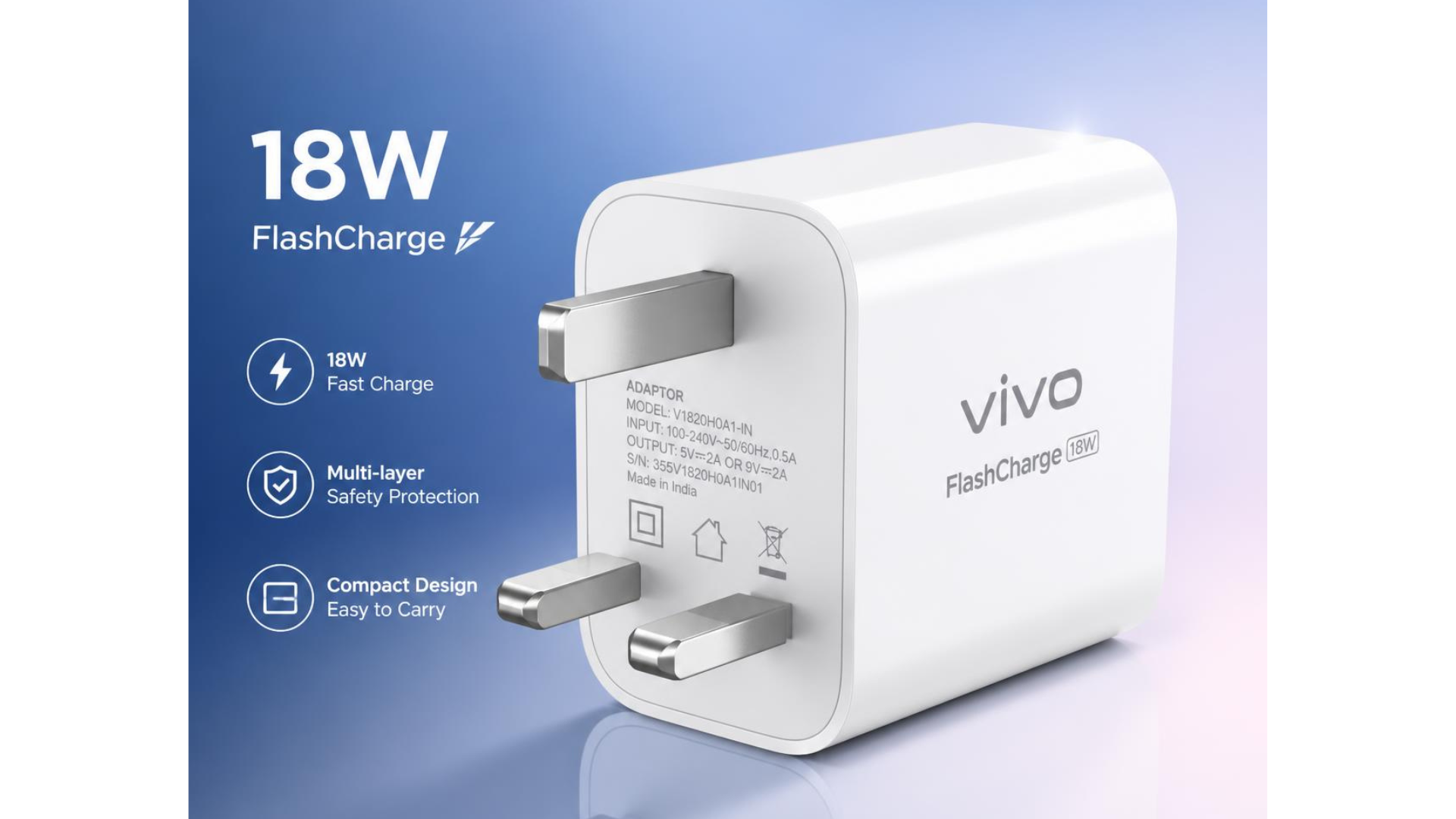 Original Vivo 18W Fast Charger Adapter  3pin
