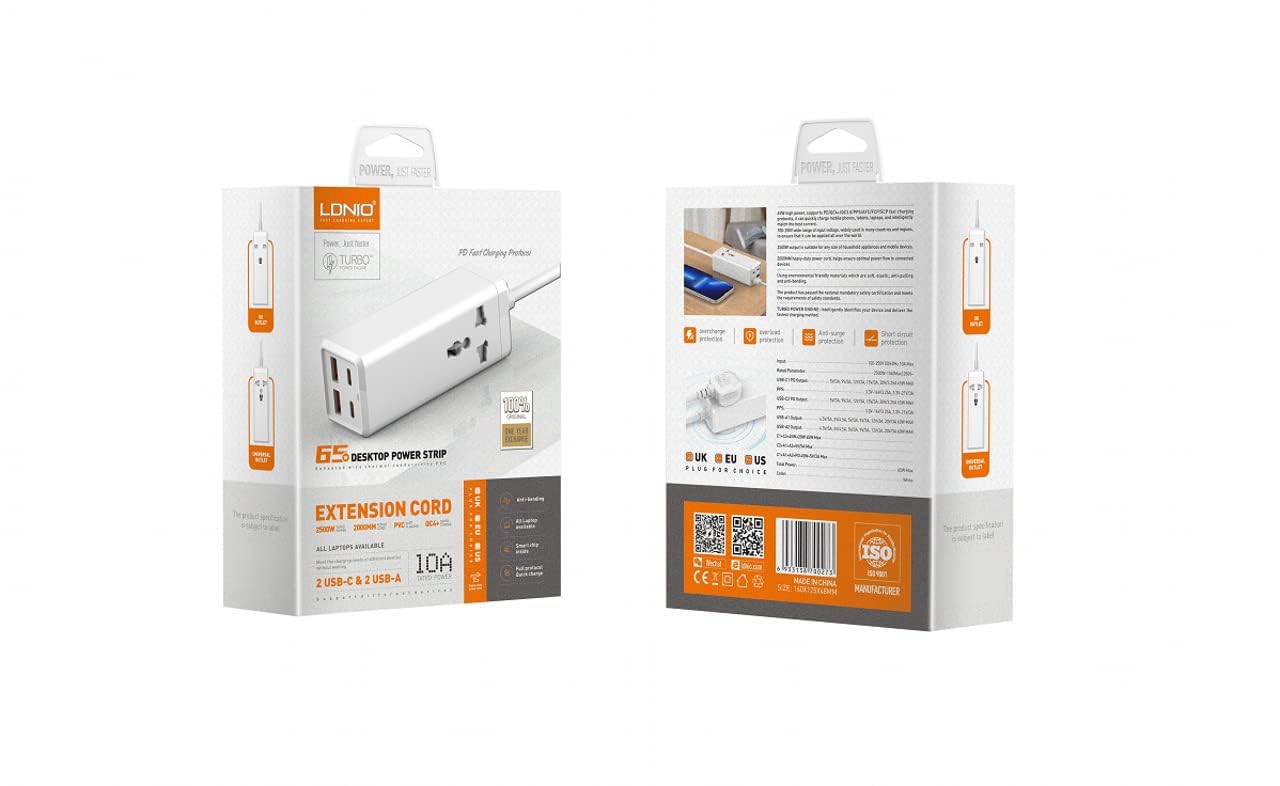 LDNIO Sc1418 65W Pd Adapter Multifunctional 250 Volts Charger Power Strip