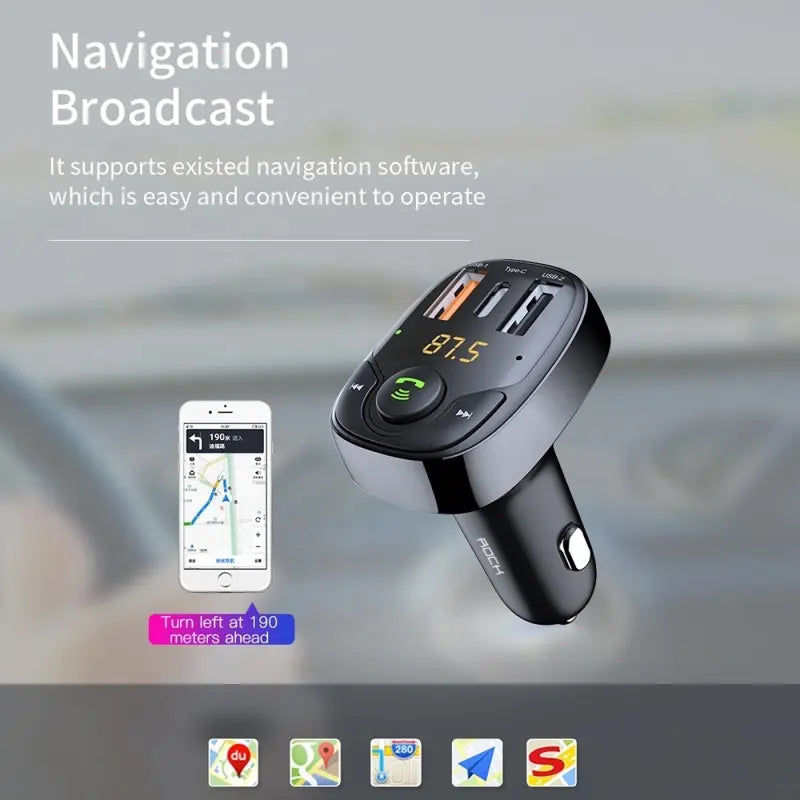 ROCK B301 Dual USB + PD Bluetooth 5.0 FM Transmitter & Car Charger, Support TF Card / U-disk (Black)