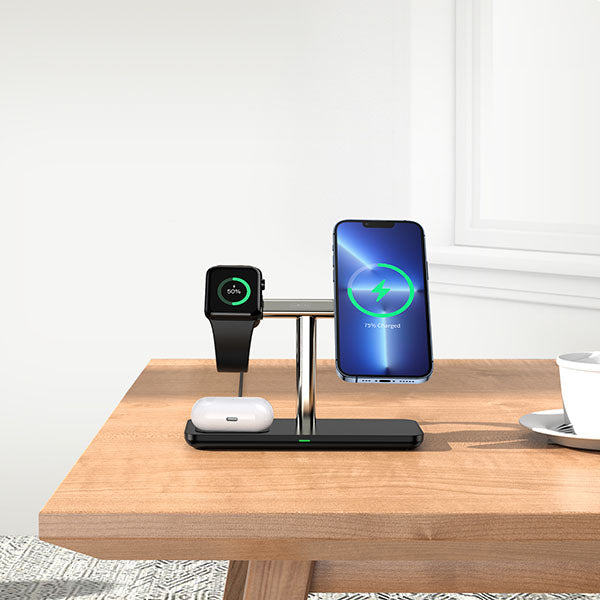 W6 3-in-1 charging station With Qi Certified Charger