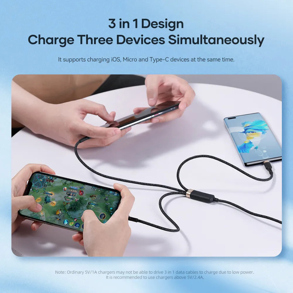 ROCK G18 66W FAST CHARGE 3-IN-1 CHARGE & SYNC NYLON CABLE
