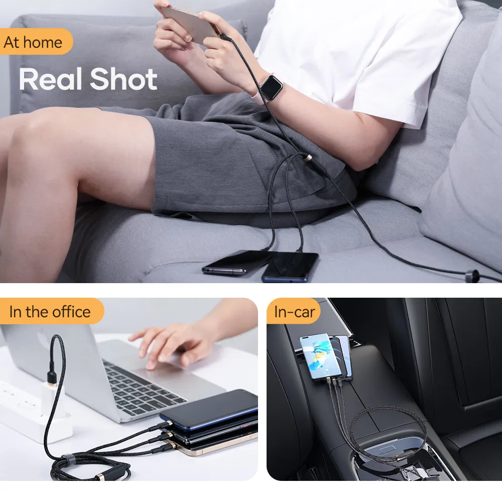ROCK G18 66W FAST CHARGE 3-IN-1 CHARGE & SYNC NYLON CABLE