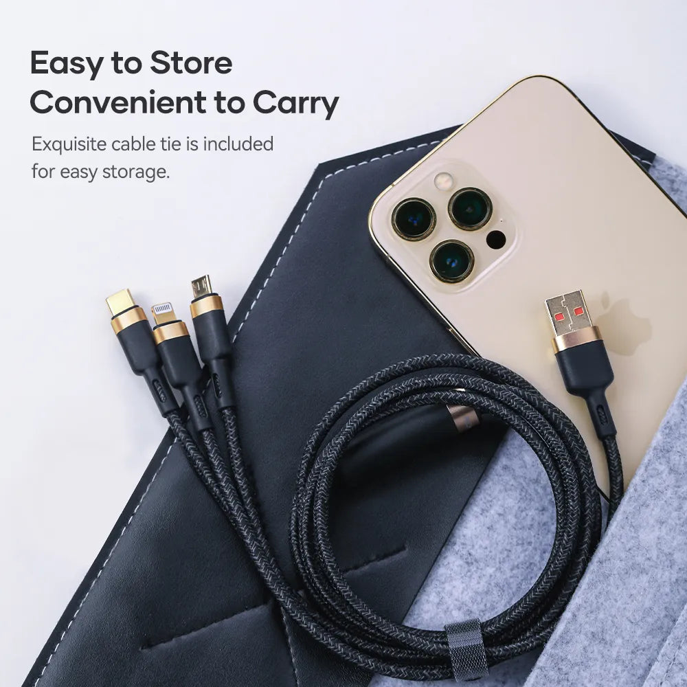 ROCK G18 66W FAST CHARGE 3-IN-1 CHARGE & SYNC NYLON CABLE