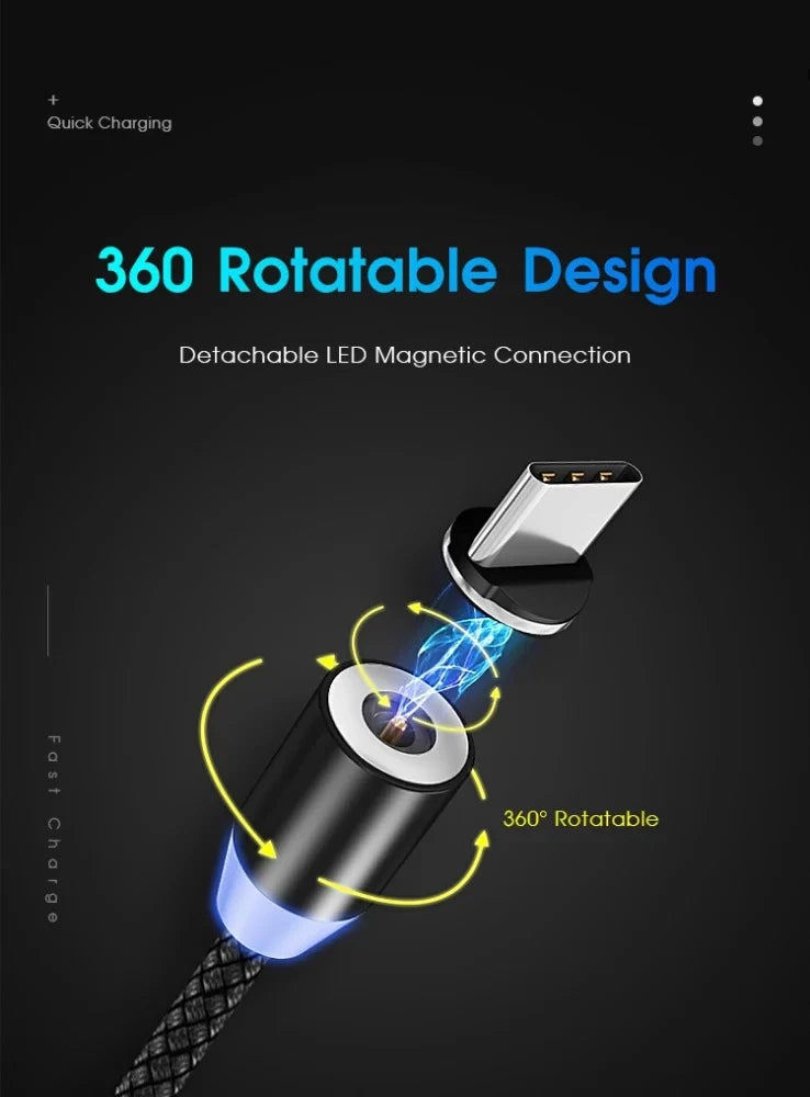 ROCK G1 5V 3A 3 in 1 8 Pin + Micro USB + USB-C / Type-C Magnetic Fast Charging Braided Data Cable, Length: 1m (Black)